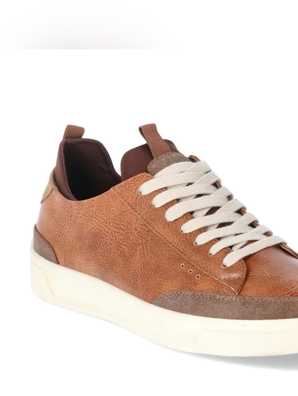 Men's Casual Brown Leather-Style Sneaker with Cream Laces